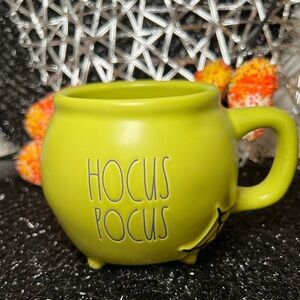 Halloween Rae Dunn Green Cauldron Shape Hocus Pocus Mug Cobweb